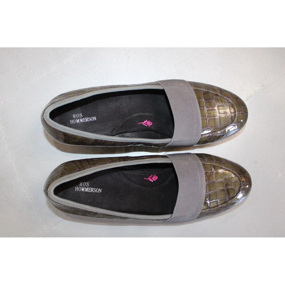 Ros Hommerson Erica Wedge Loafers 10W‎ Croc Patent Leather Comfort Slip On